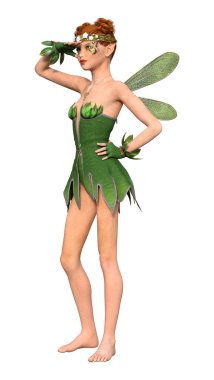 Beyaz arkaplanda izole edilmiş bir bahar perisinin 3 boyutlu canlandırması