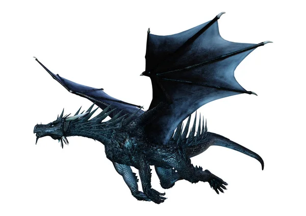 Візуалізація Чорного Фантастичного Дракона Ізольовано Білому Тлі — стокове фото