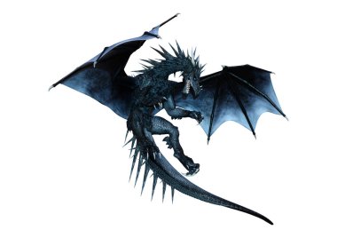 Beyaz arka plan üzerinde izole bir siyah fantezi ejderha 3D render