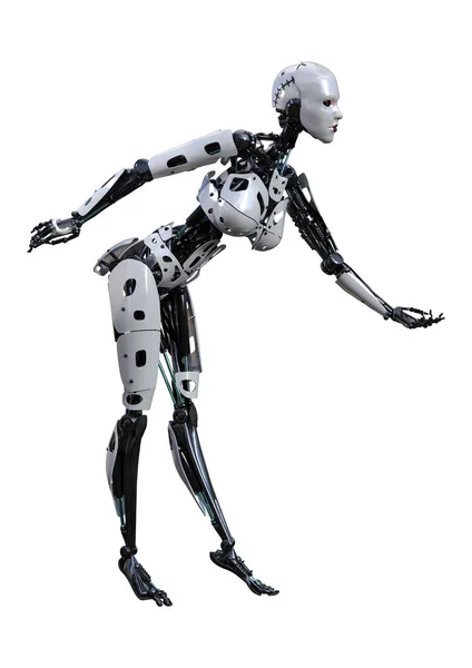 Rendering Robot Femmina Isolato Sfondo Bianco — Foto Stock