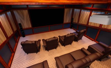 Bir ev sinemasının 3 boyutlu canlandırması
