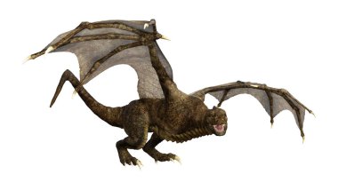 Beyaz arka planda izole edilmiş bir fantezi ejderhanın 3 boyutlu canlandırması