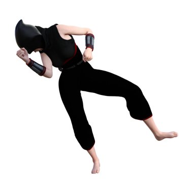 Beyaz arka plan üzerinde izole bir erkek ninja 3D render