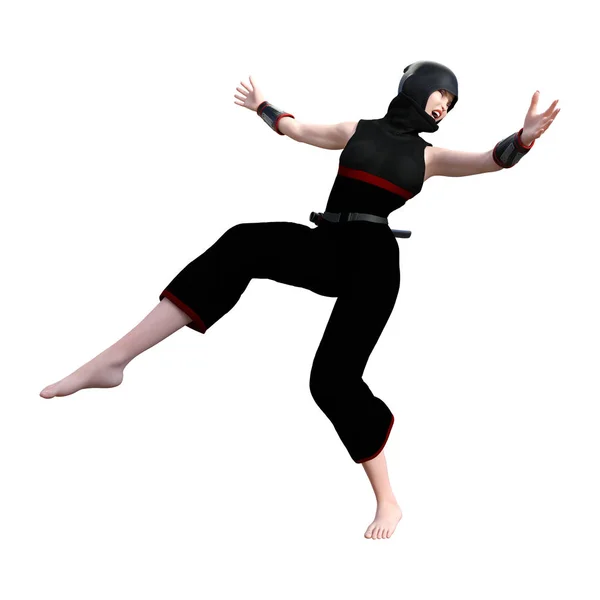 Τρισδιάστατη Απεικόνιση Του Ένα Θηλυκό Ninja Που Απομονώνονται Λευκό Φόντο — Φωτογραφία Αρχείου