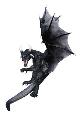 Beyaz arka plan üzerinde izole bir siyah fantezi ejderha 3D render