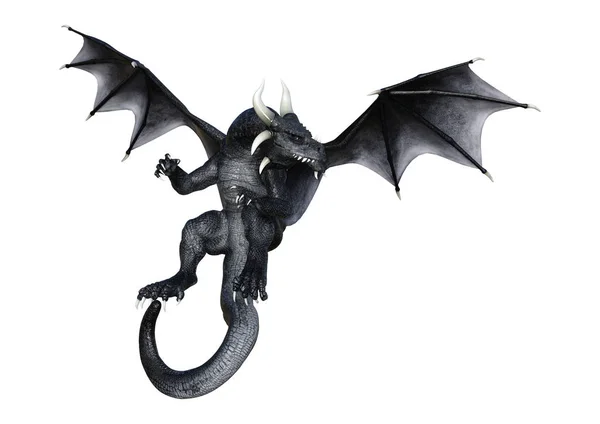 Rendu Dragon Fantasme Noir Isolé Sur Fond Blanc — Photo