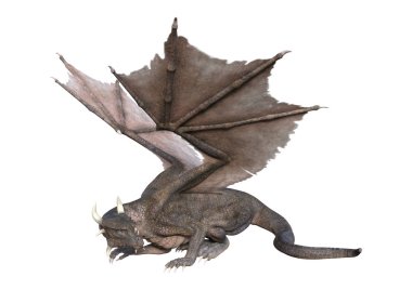 Beyaz arka planda izole edilmiş bir fantezi ejderhanın 3 boyutlu canlandırması