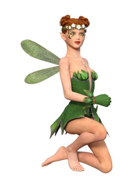 Beyaz arkaplanda izole edilmiş bir bahar perisinin 3 boyutlu canlandırması