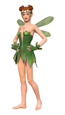 Beyaz arkaplanda izole edilmiş bir bahar perisinin 3 boyutlu canlandırması