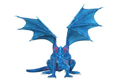 Beyaz arka plan üzerinde izole mavi fantezi Dragon 3D render