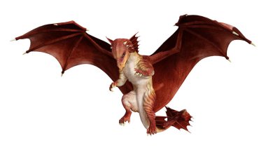 Beyaz arka plan üzerinde izole kırmızı fantezi Dragon 3D render