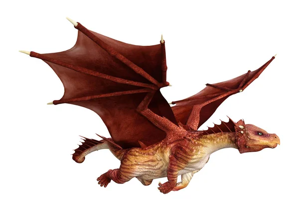 Renderowania Dragon Fantasy Czerwony Białym Tle — Zdjęcie stockowe