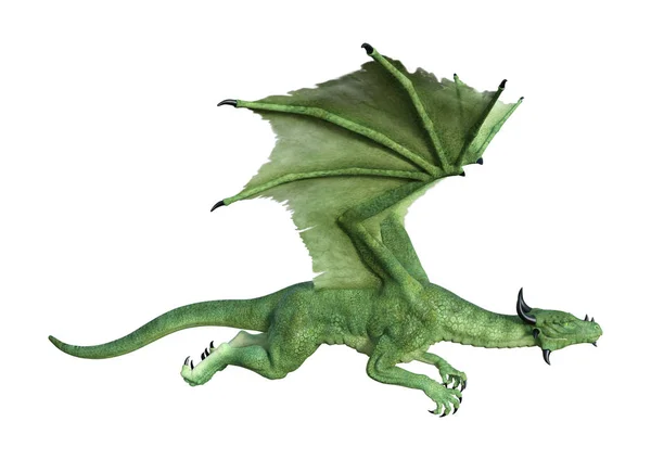 Darstellung Eines Grünen Fantasie Drachen Isoliert Auf Weißem Hintergrund — Stockfoto