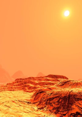 Kızıl gezegen Mars peyzaj 3D render