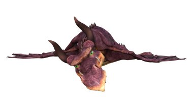 Beyaz arka planda izole edilmiş bir fantezi ejderhanın 3 boyutlu canlandırması