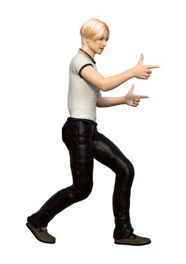 Beyaz arka planda izole edilmiş bir gencin 3D görüntüsü