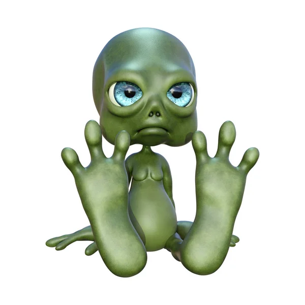 Rendering Green Alien Isolated White Background — Stock Photo, Image