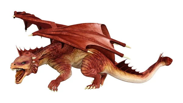 Renderowania Dragon Fantasy Czerwony Białym Tle — Zdjęcie stockowe