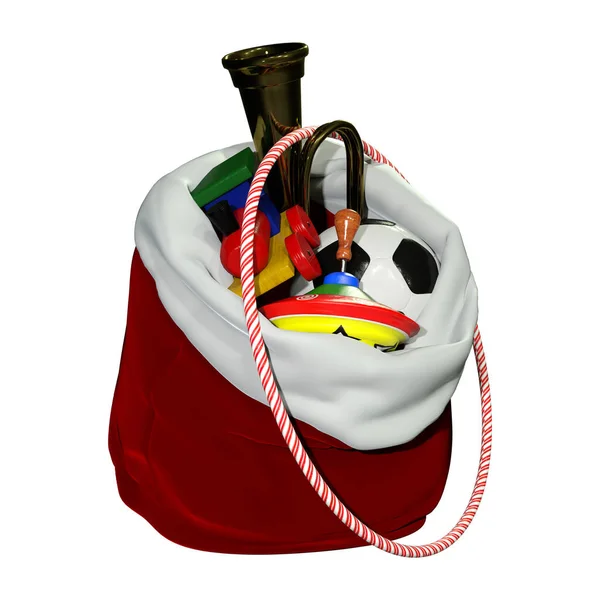 Darstellung Einer Roten Weihnachtsmanntasche Voller Geschenke Isoliert Auf Weißem Hintergrund — Stockfoto