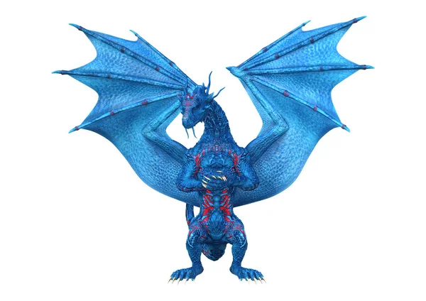 Rendering Drago Fantasy Blu Isolato Sfondo Bianco — Foto Stock