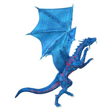 Beyaz arka plan üzerinde izole mavi fantezi Dragon 3D render