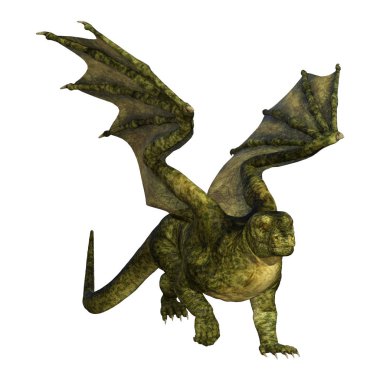 Beyaz arka plan üzerinde izole bir yeşil fantezi ejderha 3D render