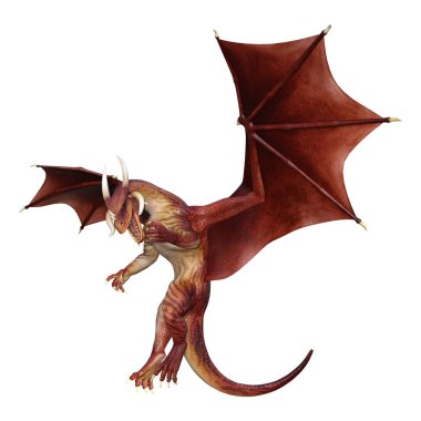 Beyaz arka plan üzerinde izole kırmızı fantezi Dragon 3D render