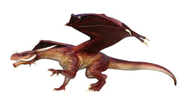 Beyaz Arka Plan Üzerinde Izole Kırmızı Fantezi Dragon Render — Stok fotoğraf