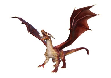 Beyaz arka plan üzerinde izole kırmızı fantezi Dragon 3D render