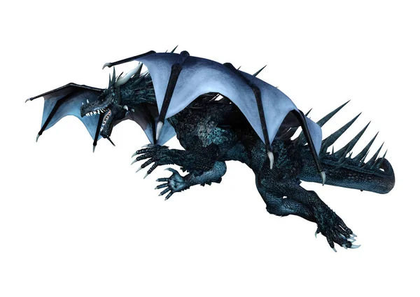 Darstellung Eines Schwarzen Fantasie Drachen Isoliert Auf Weißem Hintergrund — Stockfoto