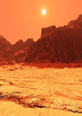 Kızıl gezegen Mars peyzaj 3D render
