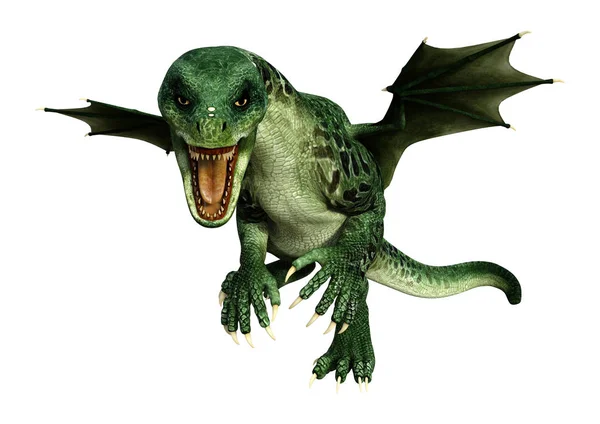 Renderowania Dragon Hatchling Zielony Fantasy Izolowana Białym Tle — Zdjęcie stockowe