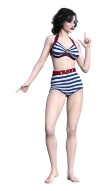 Beyaz arkaplanda izole edilmiş 3 boyutlu bir poster kızı canlandırması