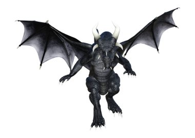 Beyaz arka plan üzerinde izole bir siyah fantezi ejderha 3D render