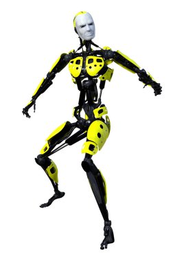 Beyaz arkaplanda izole edilmiş bir erkek robotun 3B görüntülemesi
