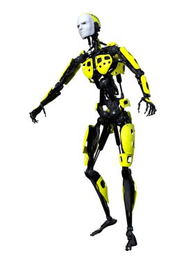 Beyaz arkaplanda izole edilmiş bir erkek robotun 3B görüntülemesi