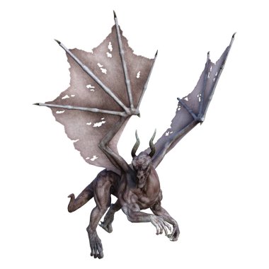 Beyaz arka planda izole edilmiş bir fantezi ejderhanın 3 boyutlu canlandırması