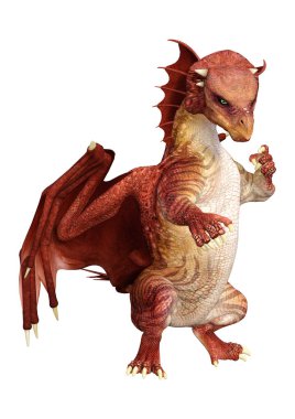 Beyaz arka plan üzerinde izole kırmızı fantezi Dragon 3D render