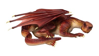 Beyaz arka plan üzerinde izole kırmızı fantezi Dragon 3D render