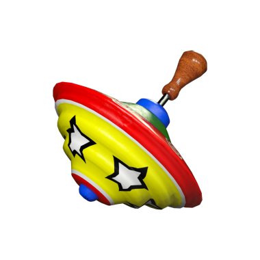 Beyaz arkaplanda izole edilmiş dönen bir üstün 3B görüntülemesi