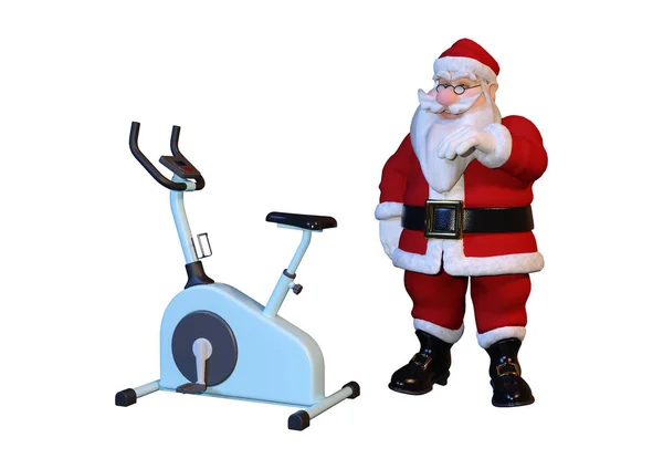 Rendering Van Een Santa Staan Buurt Van Fiets Geïsoleerd Witte — Stockfoto