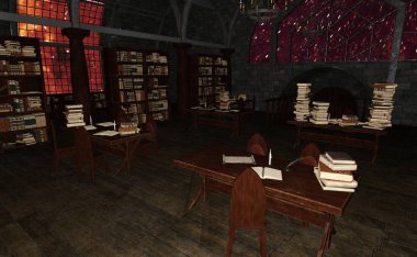 Eski bir fantastik Kütüphane 3D render