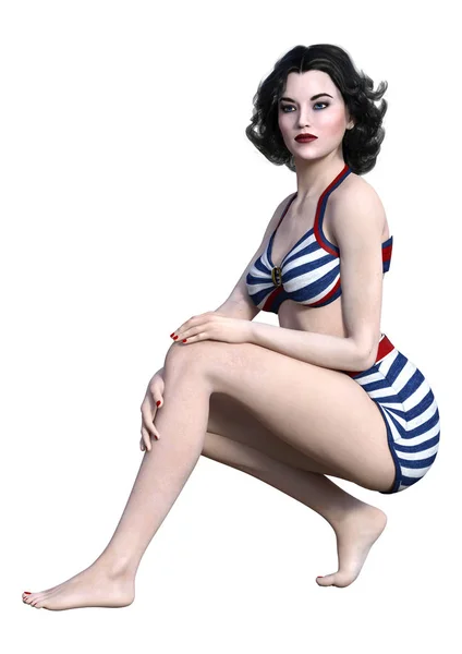 Rendering Van Een Vintage Pinup Meisje Geïsoleerd Witte Achtergrond — Stockfoto