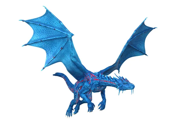 Rendu Dragon Fantaisie Bleu Isolé Sur Fond Blanc — Photo