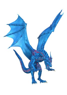 Beyaz arka plan üzerinde izole mavi fantezi Dragon 3D render