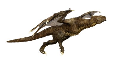 Beyaz arka planda izole edilmiş bir fantezi ejderhanın 3 boyutlu canlandırması