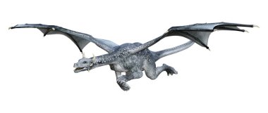 Beyaz arka planda izole edilmiş bir fantezi ejderhanın 3 boyutlu canlandırması