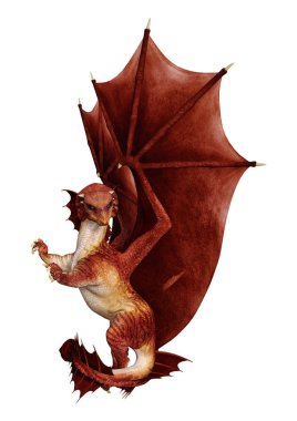 Beyaz arka plan üzerinde izole kırmızı fantezi Dragon 3D render