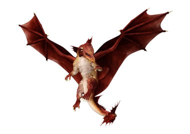 Beyaz arka plan üzerinde izole kırmızı fantezi Dragon 3D render