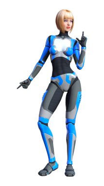 Beyaz arka planda izole edilmiş bir kadın robotun 3 boyutlu canlandırması